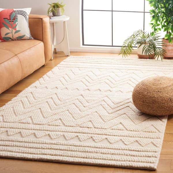 Natura 3 ft. x 5 ft. Light Beige Chevron Striped Solid Color Area Rug