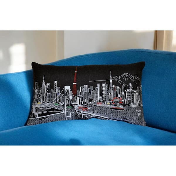 Black, Gray, White Solid Polyester 14 in. x 24 in. Throw Pillow