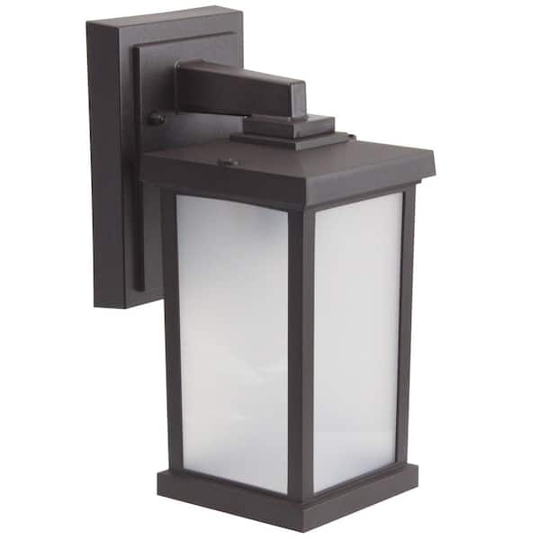 SOLUS Artisan Small Square 11.60 in. Bronze Composite Outdoor Hardwired Lantern Sconce with Frosted Diffuser 4000K LED