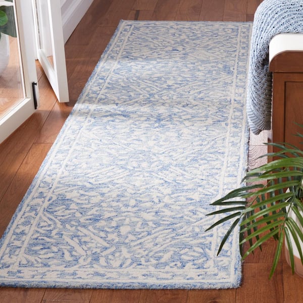 Micro-Loop Blue/Ivory 2 ft. x 7 ft. Trellis Floral Runner Rug
