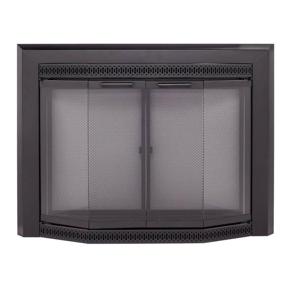 Pleasant Hearth Gavin Small Black Glass Fireplace Doors GV-7000BL - The ...