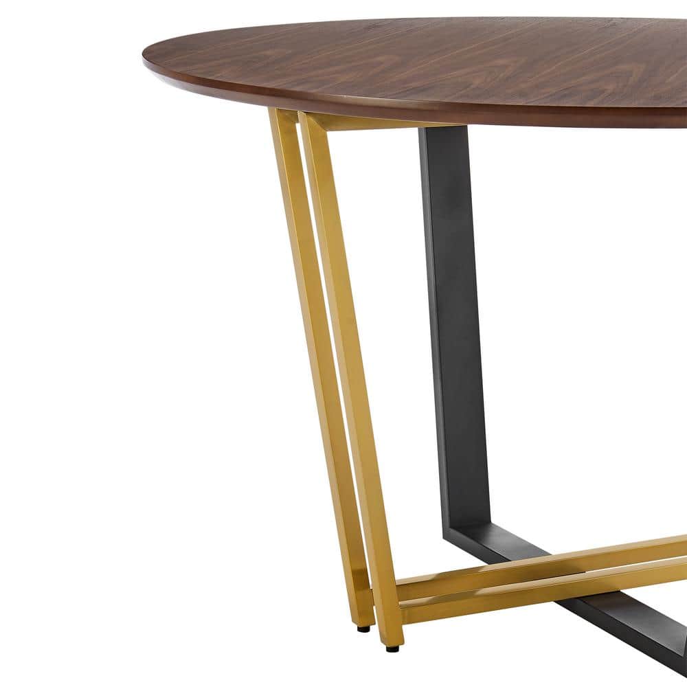 Joana 48'' Walnut Round Dining Table with Gold and Black Iron Base
