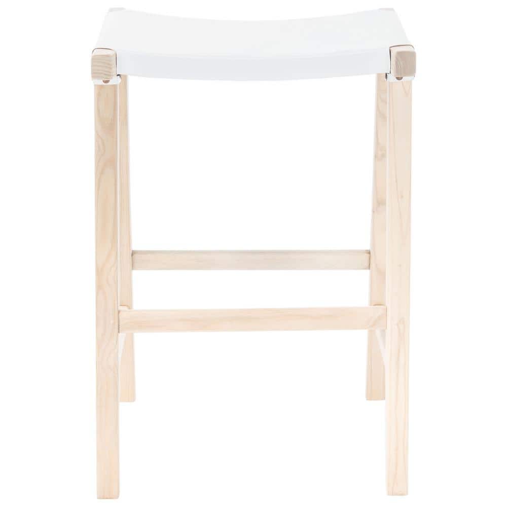 Sawhorse-Inspired White Leather and Natural Wood Counter Stool