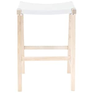 Aariz 26.77 in. White/Natural Backless Wood Frame Counter Stool