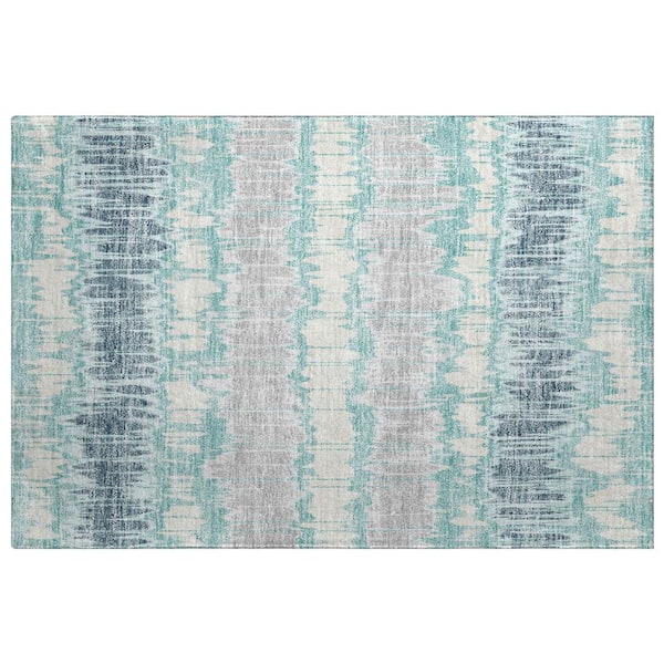 Dream Shag Premium Machine Washable Abstract ADS755 Teal 3 ft. x 4 ft. Area Rug