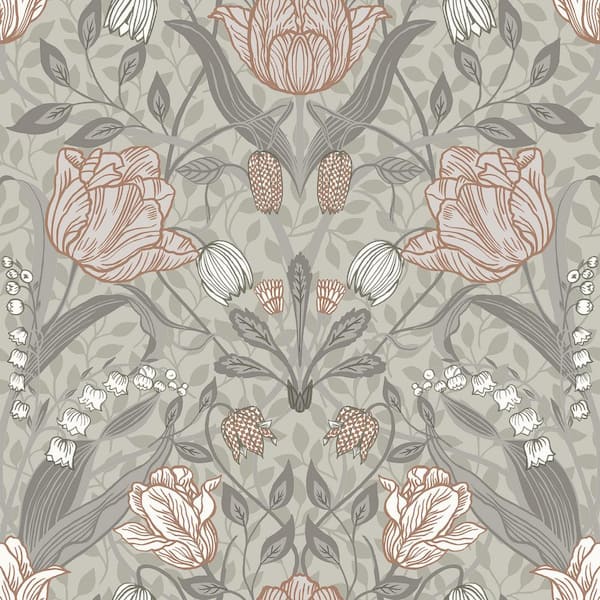 A-Street Prints Filippa Grey Tulip Non Woven Paper Wallpaper