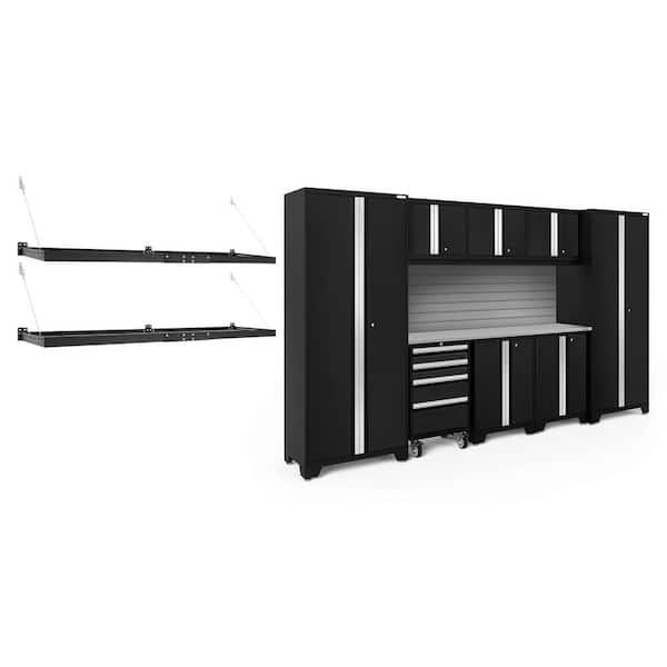NewAge Products Bold Series 132 in. W x 76.75 in. H x 18 in. D 24-Gauge Steel Garage Cabinet Set in Black (9-Piece)