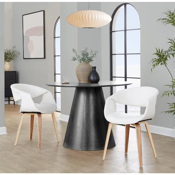 Curvo Zebra Wood and White Faux Leather Upholstered Chair (Set of 2)