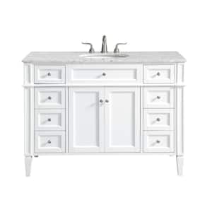 Simply Living 48 in. W x 21.5 in. D x 35 in. H Bath Vanity in White with Carrara White Marble Top