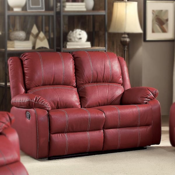 Zuriel 39 in. Red Synthetic Leather Solid Leather 2 Loveseat with Reclining
