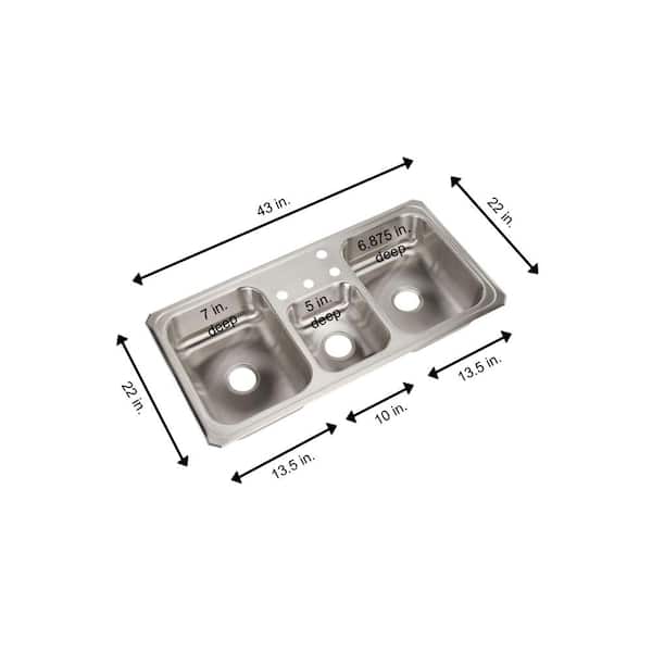 Elkay Celebrity 43 in. Drop-in Triple Bowl 20-Gauge Stainless