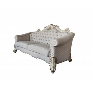 Amelia 89 in. Rolled Arm Velvet Rectangle Sofa in Ivory