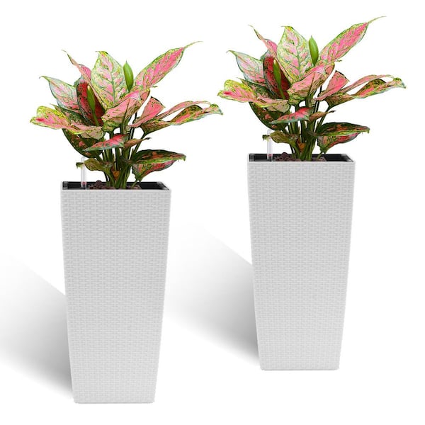 NEIGHBORHOOD／SRL SQUARE-HIGH PLANT POT KOTSICO Large White Plastic Square Planter with Drainage Holes