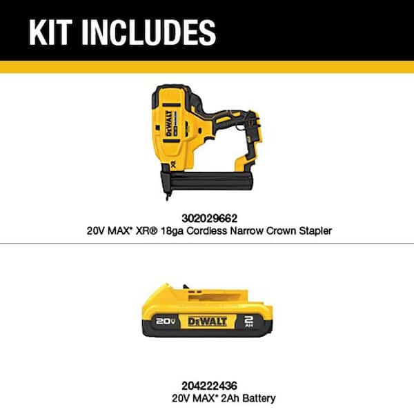 20V MAX XR Lithium-Ion Cordless 18-Gauge Narrow Crown Stapler with 20V MAX Compact Lithium-Ion 2.0Ah Battery Pack