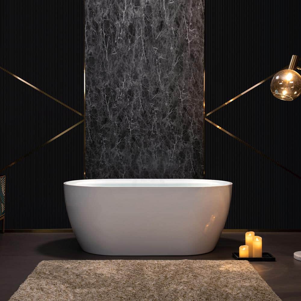 59'' White Freestanding Oval Acrylic Soaking Bathtub