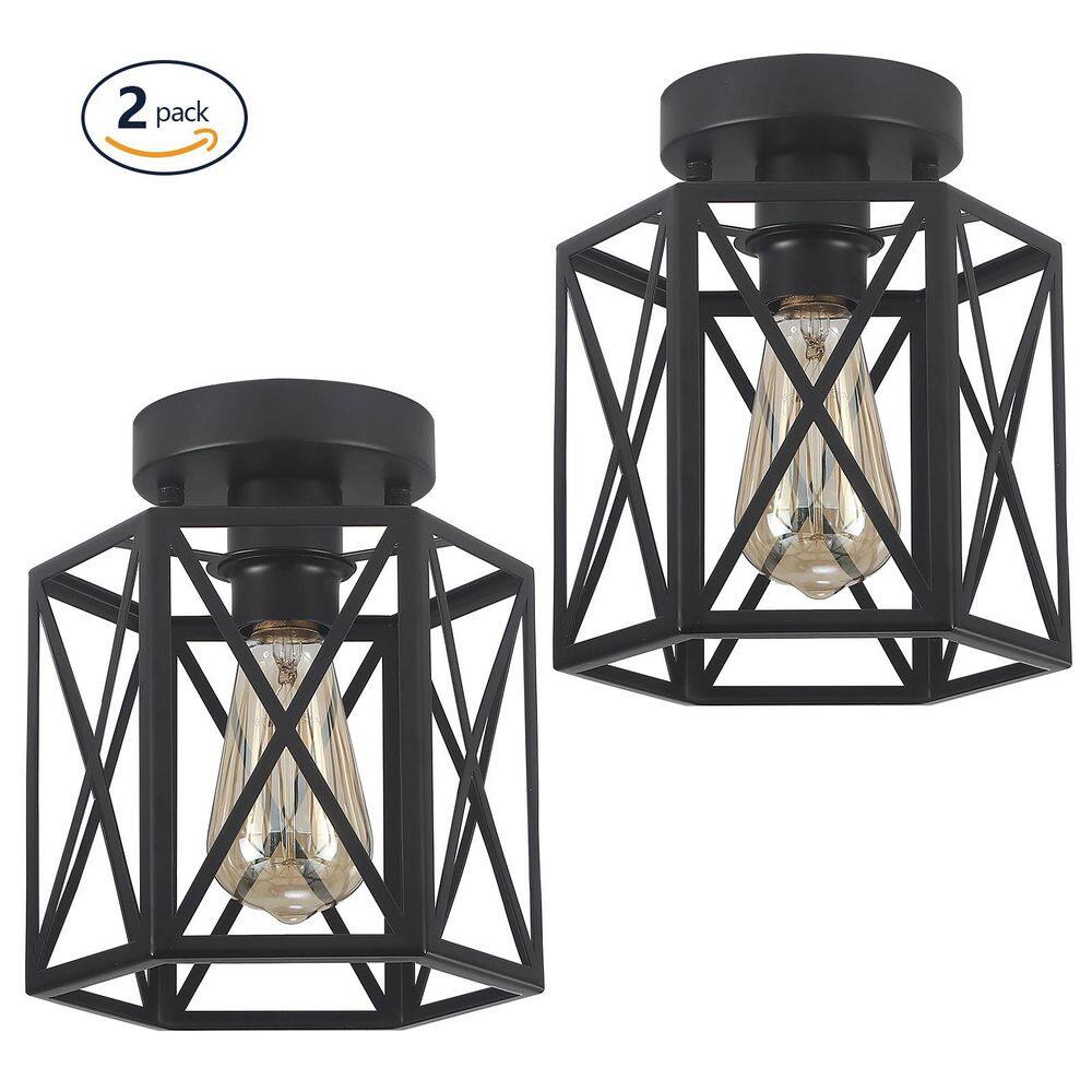 Farmhouse 7.87 in. 1-Light Matte Black Industrial Semi-Flush Mount Ceiling Light With Metal Cage Shade(2-Pack) price history on PriceWatchPro