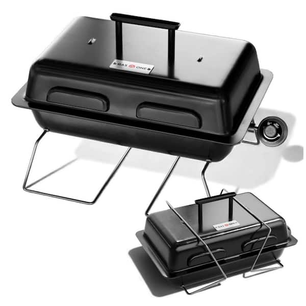 1 Burner Portable Propane Gas Grill with Foldable Legs in Black