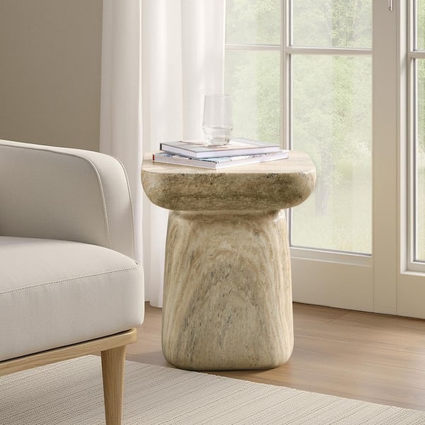 Alvarina 17.75 in. Stone Round Concrete End Table