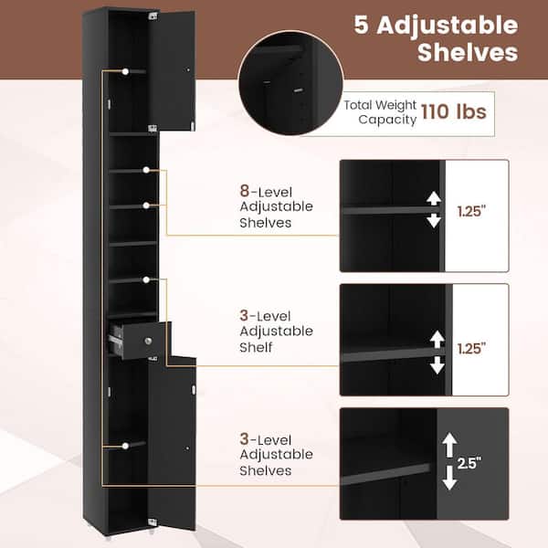 Gymax 8 in. W x 8 in. D x 71 in. H Black Linen Cabinet Tall Slim