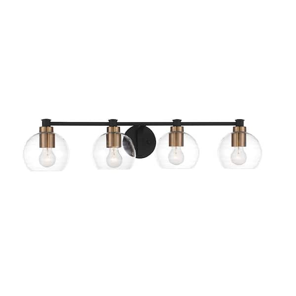 Minka Lavery Keyport 4-Light Sand Black with Natural Brushed Brass Bath Light