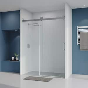 56 in. to 60 in. W x 76 in. H Sliding Frameless Shower Door in Brushed Nickel Finish with Tempered Glass