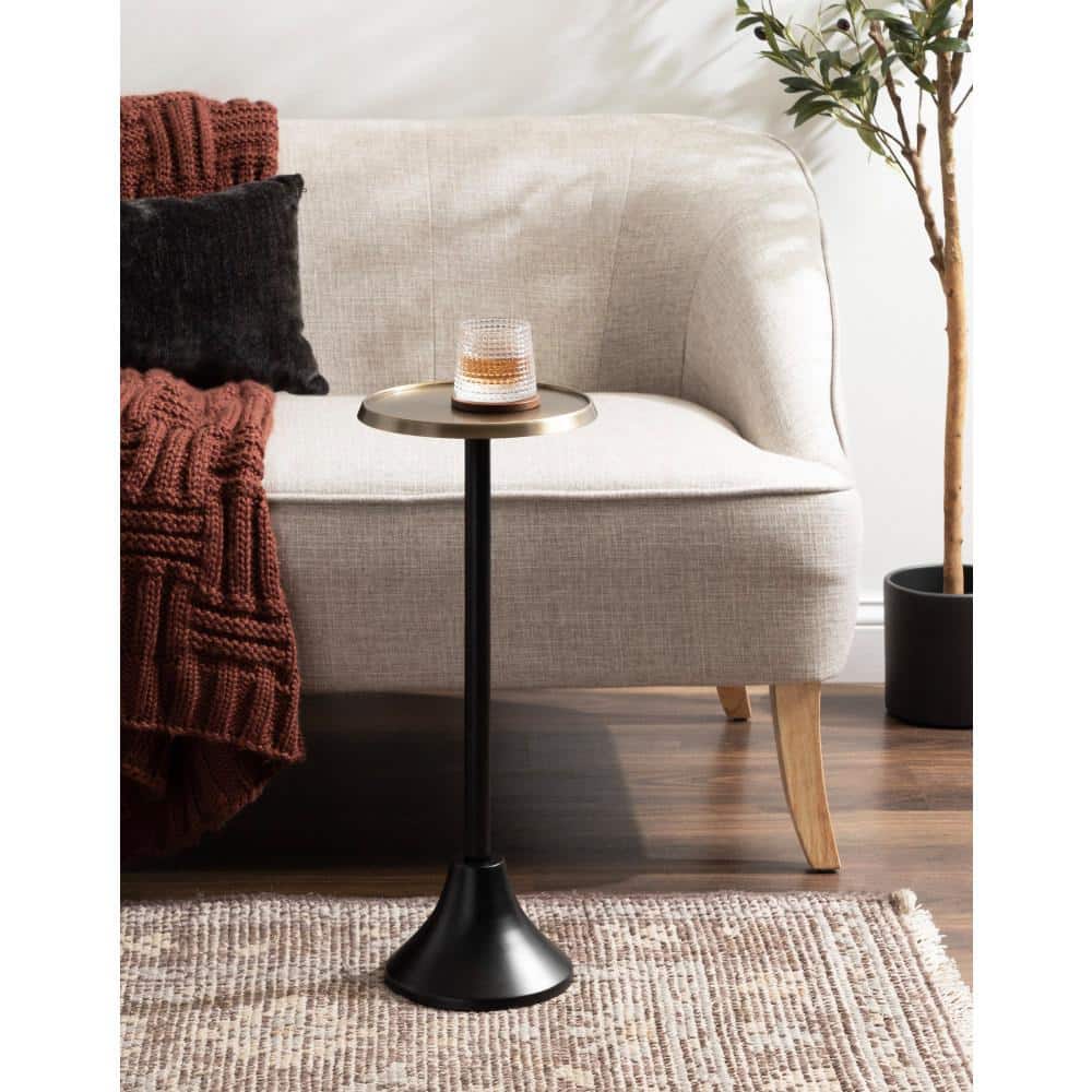 Antique Brass and Black Round Metal Drink Table