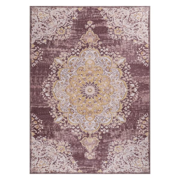 CAMILSON Yellow 2 ft. x 3 ft. Machine Washable Vintage Area Rug