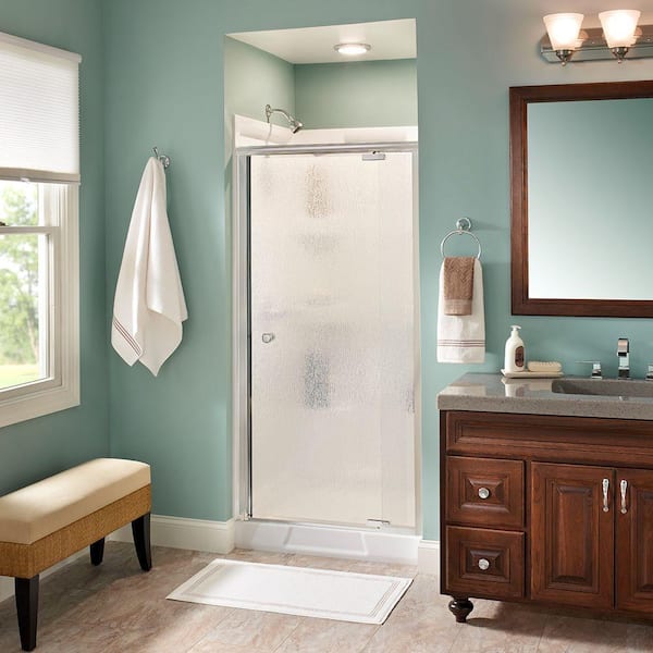 Delta Mandara 36 in. x 66 in. Semi-Frameless Pivot Shower Door in Chrome with Rain Glass