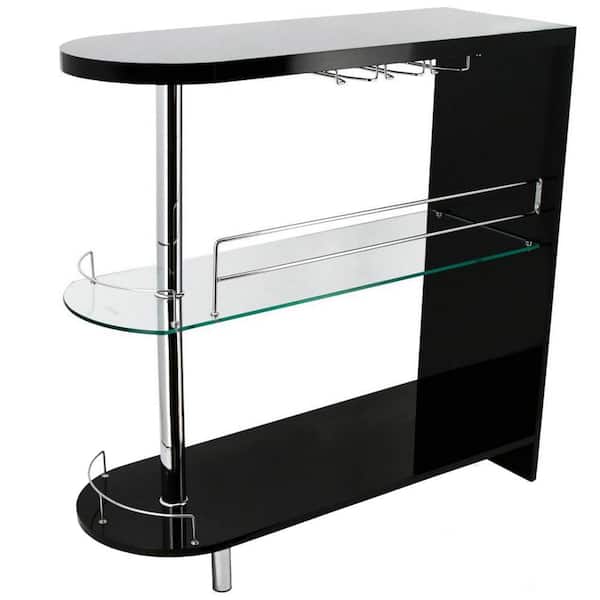 41 in. Black and Chrome Rectangle Metal Lacquer Bar Table with 3 Shelves