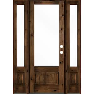 64 in. x 96 in. Knotty Alder Left-Hand/Inswing 3/4-Lite Clear Glass Provincial Stain Wood Prehung Front Door with DSL