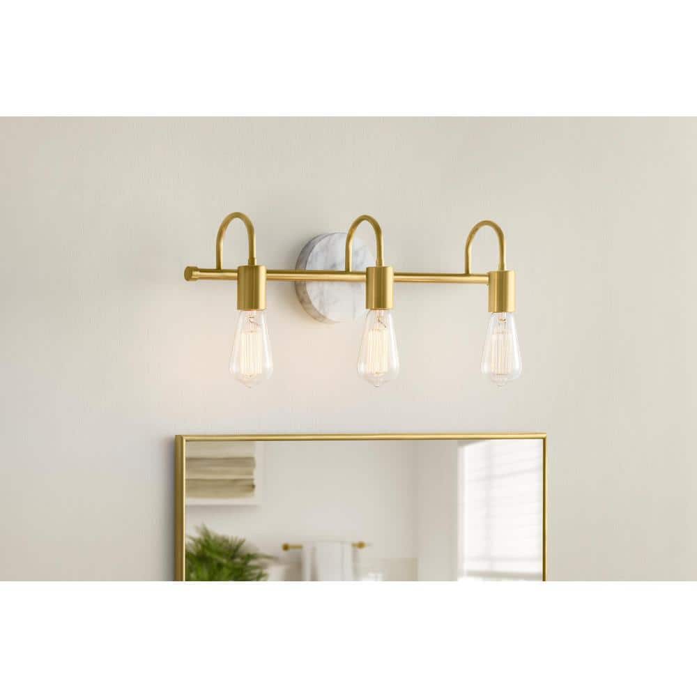 Hampton Bay - Hensley 21 in. 3-Light Gold and Faux Marble Bathroom Vanity Light Fixture