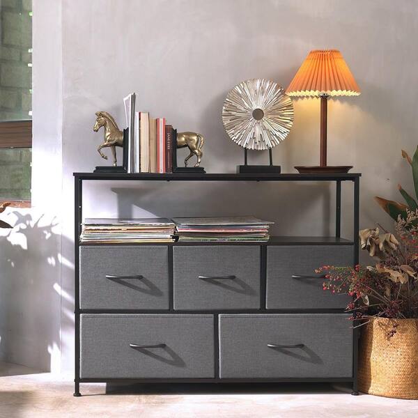 ZIRUWU Dresser TV Stand, Entertainment Center with Fabric Drawers, Media  Console Table with Open Shelves for TV up to 45 inch ZQP-TV158STDA - The  Home Depot