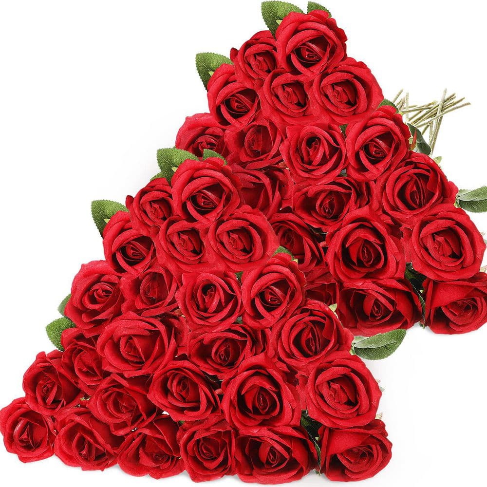 20 in. Red Outdoor Artificial Rose Flower for Decoration (Set of 40)