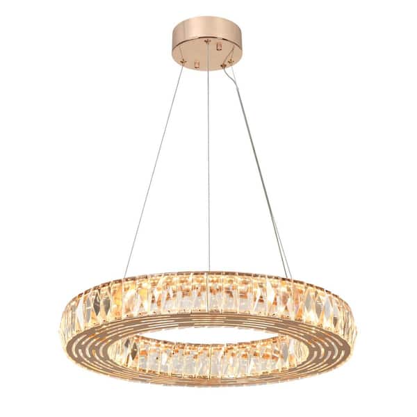 LNC Brusmogan 1-Light dimmable Integrated LED Plating Rose Gold Drum Chandelier with Crystals