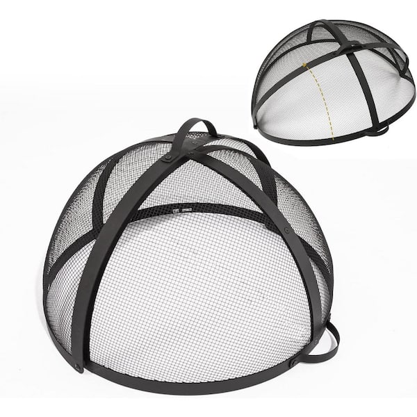 ITOPFOX Black Round Patio Outdoor Fire Pit Spark Screen Cover Mesh Screen for Heavy Duty with Hinge