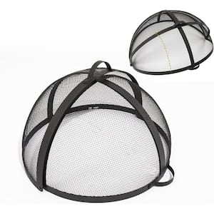 Black Round Patio Outdoor Fire Pit Spark Screen Cover Mesh Screen for Heavy Duty with Hinge