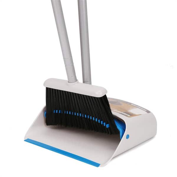 52 in. Blue Plastic Upright Broom and Dustpan Set