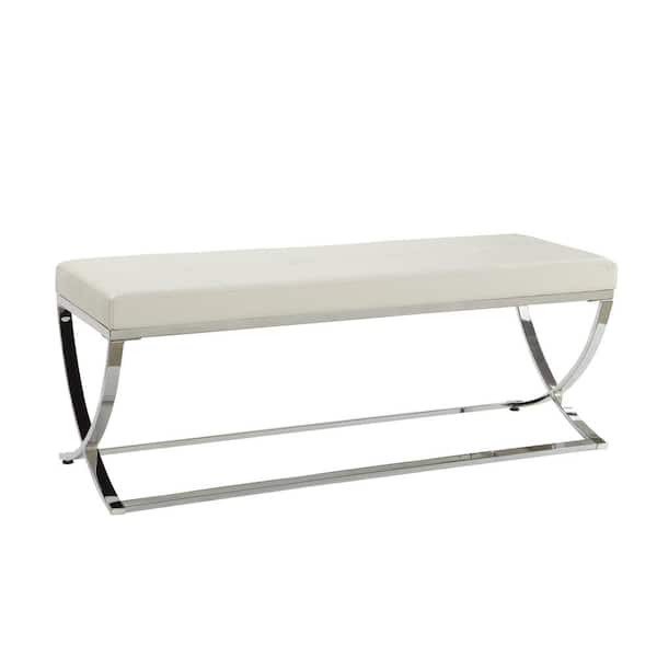 Coaster Man-Made Leather Bench with Metal Base White and Chrome