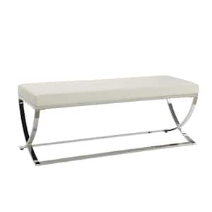 Man-Made Leather Bench with Metal Base White and Chrome