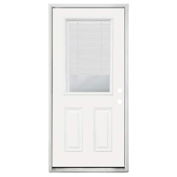 Builders Choice 32 in. x 80 in. Left-Hand/Inswing Half Lite Tilt/Raise Mini-Blind Clear Glass Primed Steel Prehung Front Door