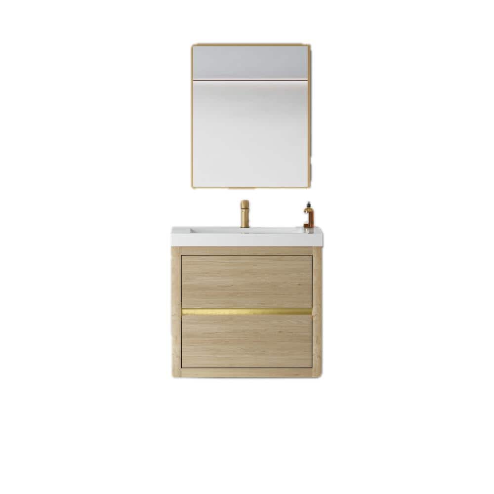 24 in. W Single Sink Wall-Mounted Floating Bath Vanity Storage Cabinet in Natural Oak with White Stone Resin Top price history on PriceWatchPro