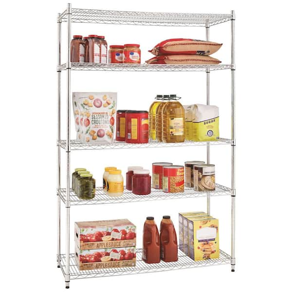 5-Tier Commercial Grade Heavy Duty Steel Wire Shelving Unit in Chrome (48 in. W x 72 in. H x 18 in. D)