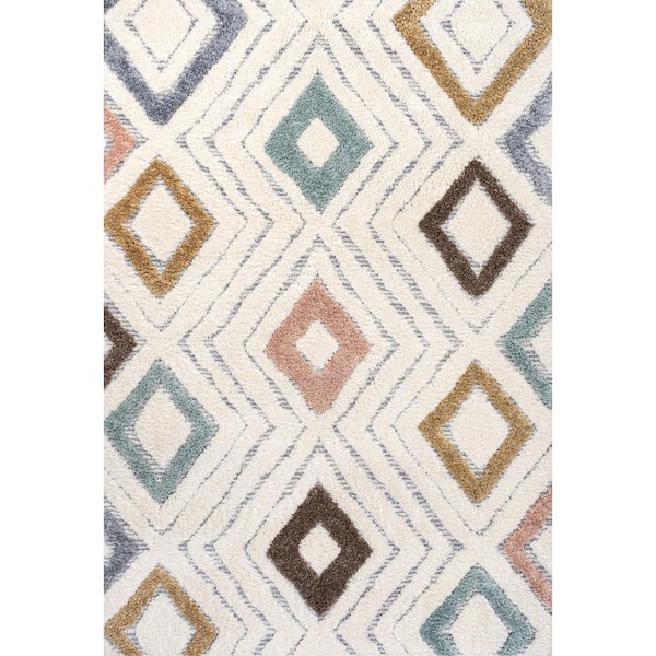 Amira Multi/Cream 4 ft. x 6 ft. Diamond Tribal High-Low Area Rug