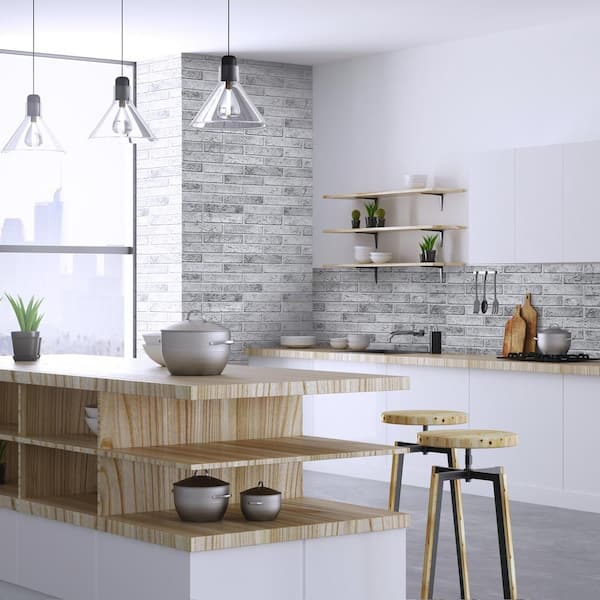 3D Falkirk Retro III 38 in. x 20 in. Silver Faux Brick PVC Decorative Wall Paneling (5-Pack)