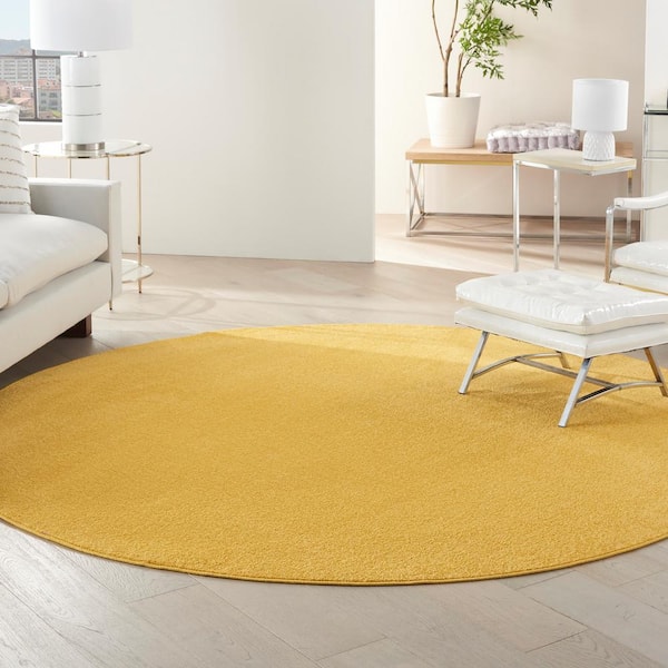 Essentials 8 ft. x 8 ft. Yellow Round Solid Contemporary Indoor/Outdoor Patio Area Rug