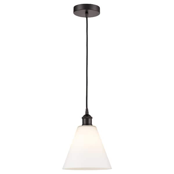Edison Glass Cone 60-Watt 1-Light Oil Rubbed Bronze Standard Mini Pendant Light with Painted Glass Shade