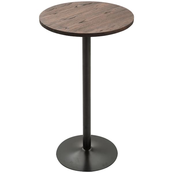 HOMCOM 42"H Rustic Industrial Bar Table Pub Table Elm Wood Top with Metal Base