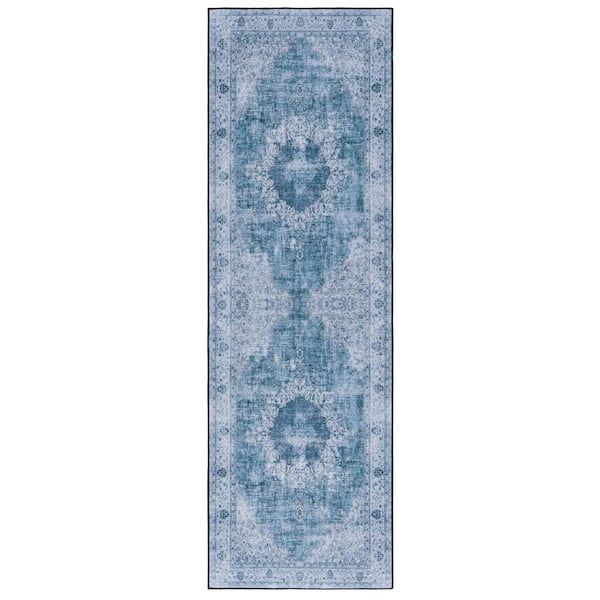 Tucson Green/Gray 3 ft. x 10 ft. Machine Washable Distressed Medallion Abstract Runner Rug