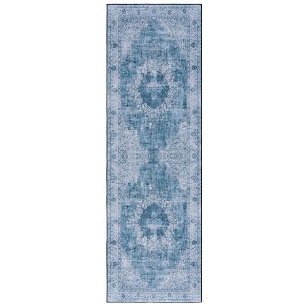 Tucson Green/Gray 3 ft. x 12 ft. Machine Washable Distressed Medallion Abstract Runner Rug