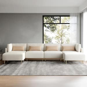 143 in. Square Arm 6-Seater 2-Ottomans Sofa in Beige